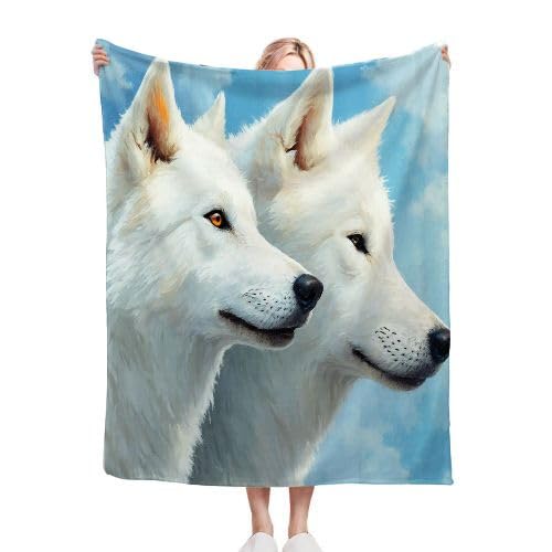 Couverture polaire 220x240 loup blanc en microfibre premium de flanelle