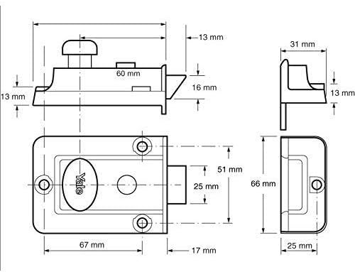 Technical drawing with dimensions for Yale P-77-CH-CH-60 Nightlatch