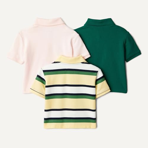 Amazon Essentials Jungen Poloshirt aus Baumwoll-Stretch, 3er-Pack, Dunkelgrün/Blassrosa/Blockstreifen, 3 Jahre