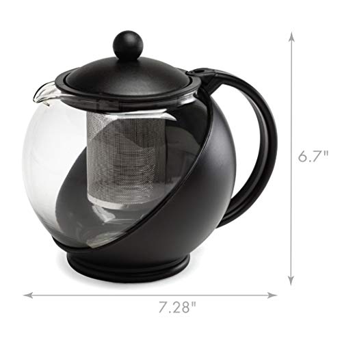 Primula Half Moon Glass Teapot with Removable Infuser Cups and Flowering, Superior Filtration, Gift, Tea Set for Service of 4 Adults, 40 oz, Black Primula Half Moon Glass Teapot with Removable Infuser Cups and Flowering, Superior Filtration, Gift, Tea Set for Service of 4 Adults, 40 oz, Black