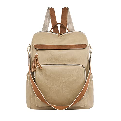 Sac à dos en cuir kaki pour femme - Modèle étudiant et voyage