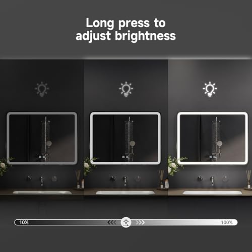 Warmiehomy Bathroom Mirror with LED Lights,50x70cm Rectangular LED Illuminated Bathroom Mirror with Dimmable Light Demister Pad Touch Switch,Black - Cosy Home Interiors Warmiehomy Bathroom Mirror with LED Lights,50x70cm Rectangular LED Illuminated Bathroom Mirror with Dimmable Light Demister Pad Touch Switch,Black - Image 4