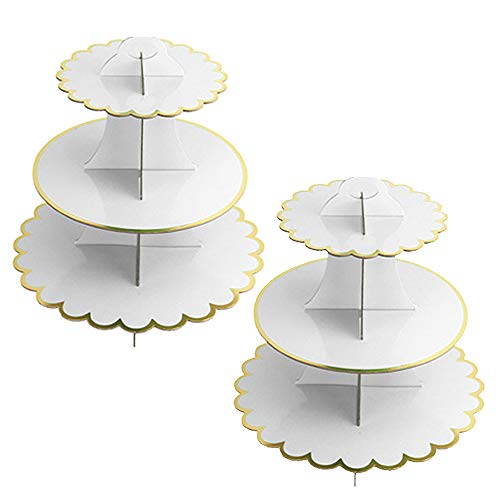 YAVO-EU Lot de 2 Supports à Cupcakes en Carton 3 étages, Presentoir a Gateau Carton Décoration pour Fêtes Prénatales, Mariages, Anniversaires (White)