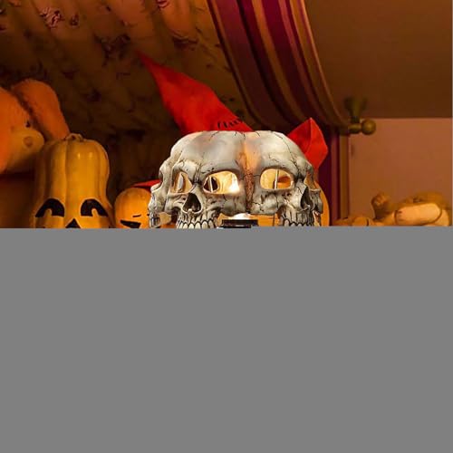 Lampe à crâne d'Halloween avec 4 têtes en résine et effet 3D - 5