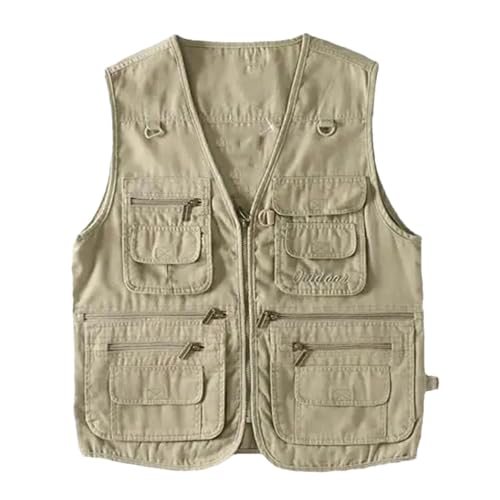 Dvbfufv Men Plus Size Multi Pocket Waistcoat Cargo Vest Summer Mens Casual Sleeveless Vest Military Jacket