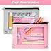 Sooez Pencil Pouch for 3 Ring Binder, 2 Pack Binder Pencil Pouch with Clear Window Pencil Bags with Zipper & Reinforced Grommets, Pencil Case for Binder Pink & Grey