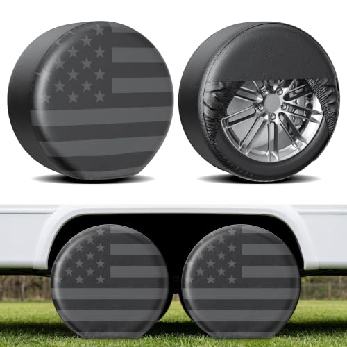 Image of Moonet PU Thickening Leather Tire Wheel Covers 2 Pack- Tough Tire Wheel Protector for Truck,SUV,Motorhome,Camper,Trailer,RV - Universal Fits Tire Diameters 24-26 inches,Gray Flag