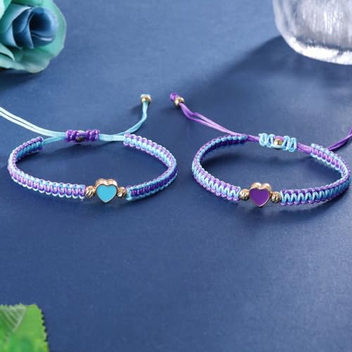 MJartoria BFF Bracelets for 2-Heart Matching Bracelets Adjustable Strand Best Friends Bracelet Friendship Bracelets Jewelry Gifts for Teen Women Couples4