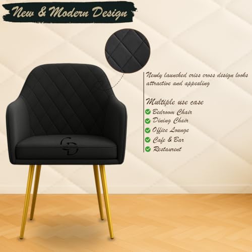 Image of Velvet Accent Chair with Matching Pouffe & Floral Cushion | Modern Upholstered Armchair with Gold Metal Legs | Lounge Chair for Living Room, Bedroom, Office, Guest Room (Dark Grey Diona)