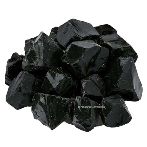 Amazing Gemstone Black Obsidian Raw Crystals and Healing Stones, Natural Rocks for Tumbling and DIY Raw Stones and Crystals (5 Pieces)