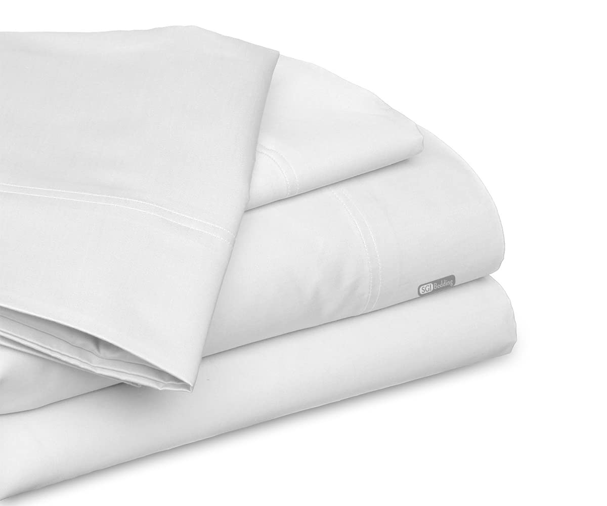 SGI Alaskan King Size Egyptian Cotton Bed Sheets Luxury 600 Thread Count Sheet Set White Solid Sateen Weave for Soft & Silky Feel Long Staple Stain Resistant 15 Inch Deep Pocket