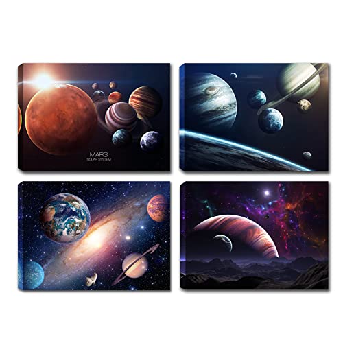 Lingula Solar System Wall Art Prints - Decor Teen Bedroom Real Outer Space Posters Framed Set Of 4 Pieces Universe Planet Theme Paintings Pictures Living Room Modern Home Wall Art , 12X16 Inch Framed #TOP7