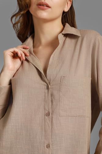 Image of High Star Women's Classic Oversized Spread Collar Long Sleeves Cotton Casual Shirt