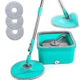 CIWEI Spin Mop and Bucket Set Cleaning System with 3 Washable Microfiber Pads Wet and Dry Use Mop Bu