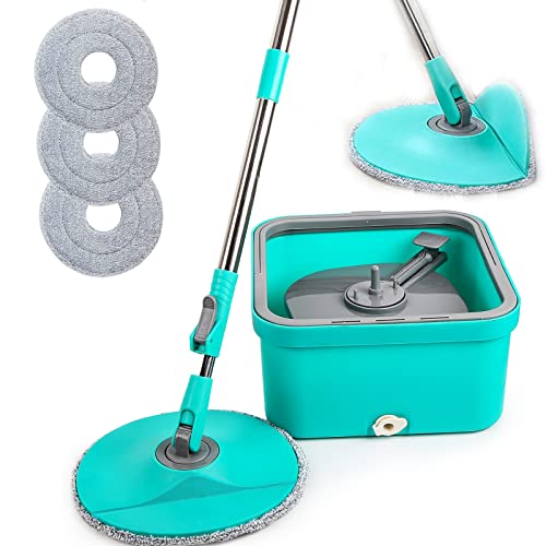 Ciwei Spin Mop And Bucket Set Cleaning System With 3 Washable Microfiber Pads Wet And Dry Use Mop Bucket With Separate Clean And Dirty Water With Adjustable Mop Pole Length #TOP4