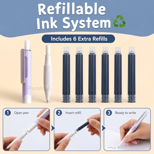 Image of KiddieWorld Gradient Fountain Pen Set with 6 Ink Refills & Storage Box | Cute Aesthetic Click Fountain Pens for Journaling, School, Office Writing Gift for Women & Students