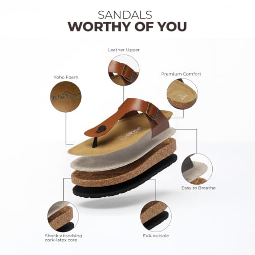 Image of YOHO Sandals for Men | Leather Thong Sandals with Cork Footbed for Daily Wear- SDL