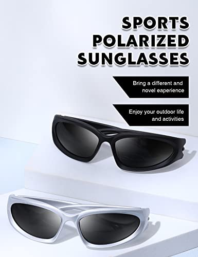 Masdun Polarized Wrap Around Sunglasses Trendy Vintage Sun Glasses For Men Women Drive Futuristic Outdoor Sport Shades Uv400 (Black/Silver Black) #TOP5