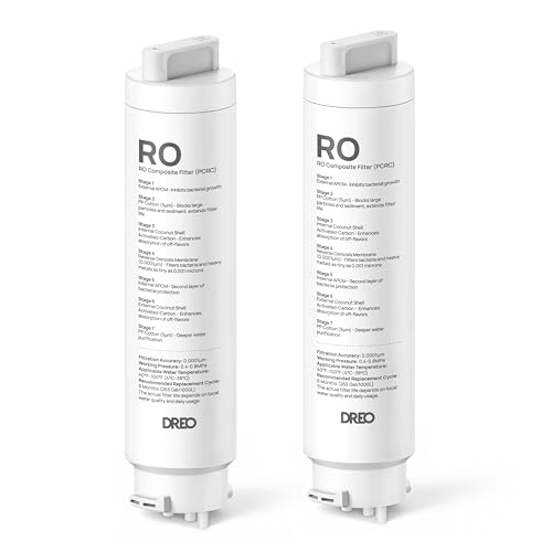 DREO 2-Pack Reverse Osmosis Filter Replacement for DREO RO Water Filter 112 & 113 & 114 & 115 Removes 99.99% of Contaminants including PFOA PFOS Chlorine 6-12 Month per Cartridge SGS Tested