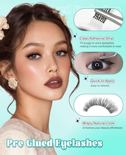 Obeyalash Pre Glued Cluster Lashes 130pcs Self Adhesive Lashes Pre Glued Eyelashes Wispy C Curl 8-14mix No Glue Eyelashes Self Adhesive Eyelash Natural DIY Stick On Lash Resuable (YLB09) - Image 2