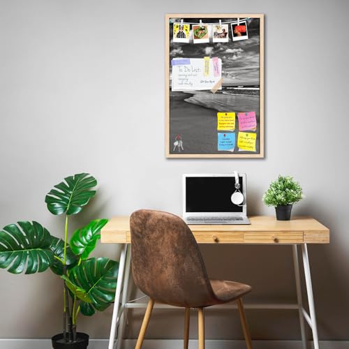 Image of ArtzFolio Sea, Air, & Land Monochrome Contrast | Bulletin Board Notice Pin Board | Vision Soft Board Combo with Thumb Push Pins & Sticky Notes | Natural Brown Frame | 12 x 18 inch (30 x 46 cms)