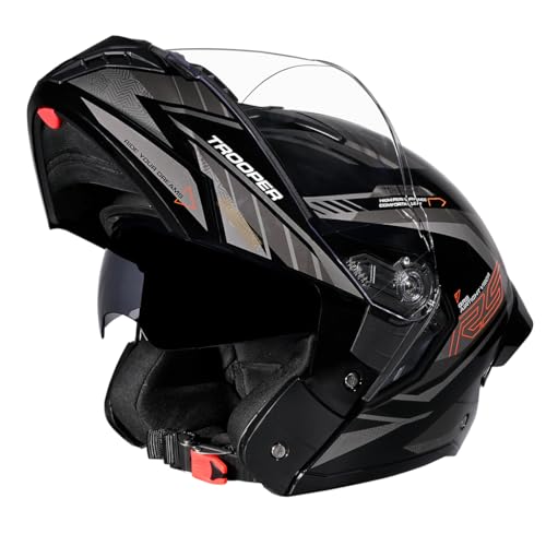 Image of STUDDS Trooper D4 Race ISI and DOT Certified Flip-Up Helmet with Dual Visor and Spoiler (Black Orange N4 - XL)