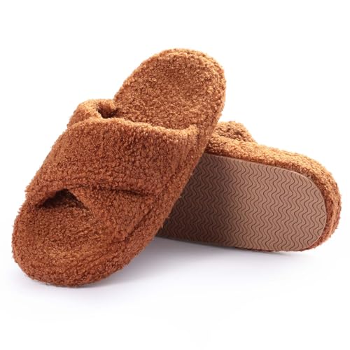 MEJORMEN Women's Memory Foam Slippers - Cozy Faux Fur Lined House Shoes, Open-Toe Non-Slip Indoor/Outdoor Slippers, Plush Fuzzy Comfort, Trendy Gift for Women