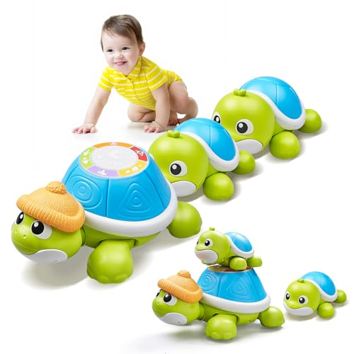 HILKKET Jouet Rampant Bebe, 3 PCS Tortue Qui Marche Bebe avec Musique et Lumières, Jouet Bebe 3-6-12 Mois Cadeau, 1 2 Ans Fille Jouets D'éveil Musicaux, Idée Cadeau...