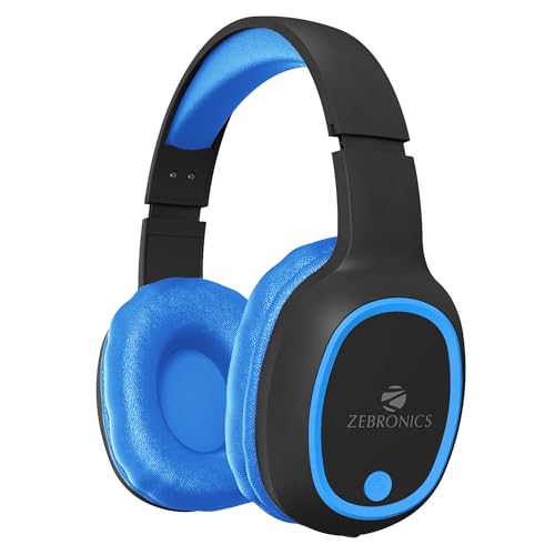 Image of ZEBRONICS Thunder Over Ear Bluetooth 5.3 Wireless Headphones with 60H Backup, Gaming Mode, Dual Pairing, Enc, Aux, Micro Sd, Voice Assistant, Comfortable Earcups, Call Function (Blue)