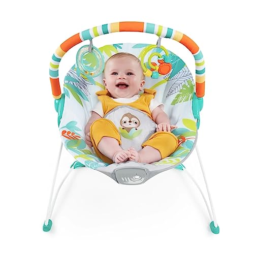 Bright Starts Baby Bouncer with Soothing Vibrations - Removable Toy Bar, Non-Slip Feet, 0-6 Months, Up to 20 lbs (Rainforest Vibes)