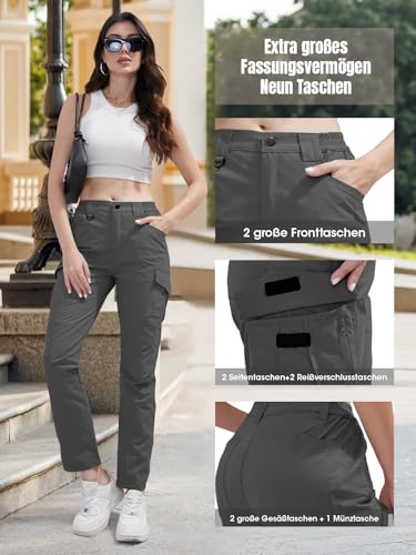 BondiTrekk Cargo Hose Damen mit 9 Taschen - Hochtaillierte Wasserabweisende Outdoor-Hose für Wandern, Sport & Alltag
