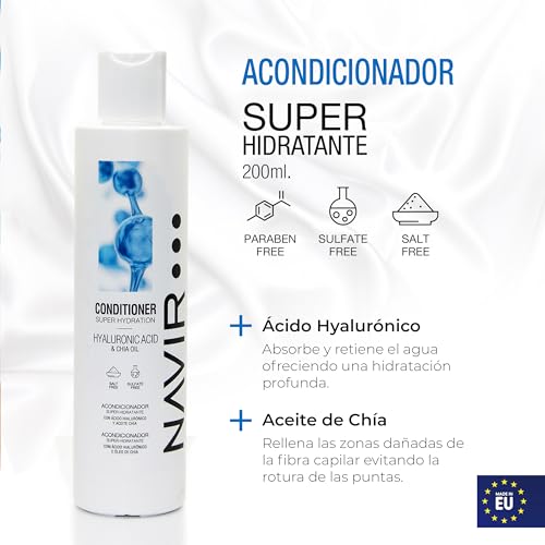 NAVIR Profesional | Pack champú sin sulfatos ni parabenos con Ácido Hialurónico y Keratina, mascarilla y acondicionador – Tratamiento post alisado orgánico hidratante para cabello - 500ml+200ml+200ml - imagen 5