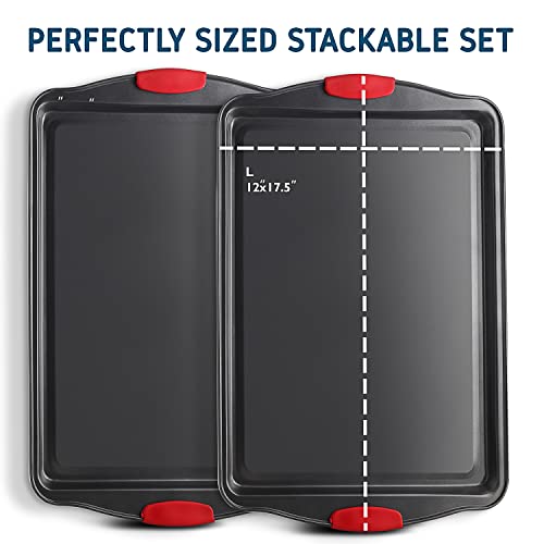 Baking Sheet Set, 2-Piece Large Cookie Sheet Set With Silicone Handles, Steel Baking Pans Set, Baking Sheets For Oven, Bpa Free Cookie Sheets For Baking Nonstick Set, Half Sheet Pans, Black Baking Pan #TOP1