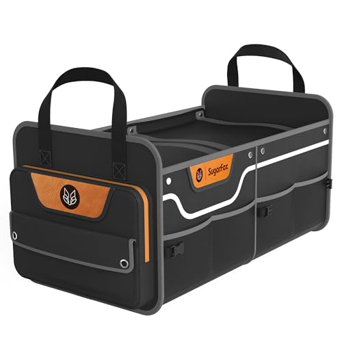 SugarFox Car Trunk Organizer for SUV, 70L Heavy Duty Waterproof Trunk Organizer, Foldable Vehicle Organizer with Anti-Slip Base, 24”x13.8”x11.8”, BLACK-M003