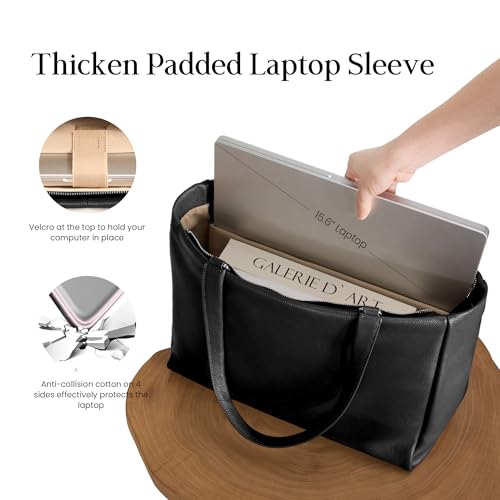 Image of befen Genuine Leather Work Tote Bag for Women with 15 inch Compartment | Real Leather, 15 inch Laptop Sleeve, Trolley Strap, Zipper, Cup Holder