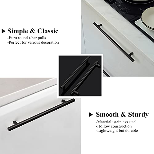 Image of Probrico 50 Pack 8.8 inch Hole Center Cabinet Pulls Matte Black Stainless Steel Kitchen Drawer Pulls Cupboard Cabinet Handles Euro Bar Bedroom Bathroom Chest Cabinet Hardware