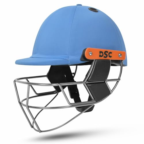 Image of DSC Empra Titanium BSI Approved Professional Cricket Helmet | BS7928 Certified Pro-Standard Hard Ball Helmet with Ultra-Light Titanium Grill & Advanced Shock Absorption | Color: Sky Blue | Size: S