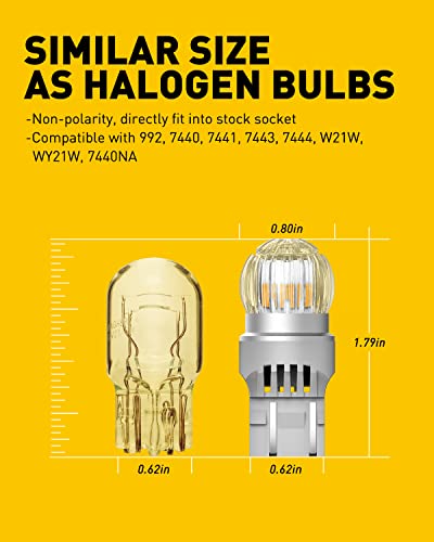 AUXITO Upgraded 7443 LED Bulbs Turn Signal Lights Amber Yellow 400% Brighter, 7440 7444 7441 W21W LED Amber Lights for Blinker Signal Lights, Parking Light, Side Marker Light, Pack of 2 - Thumbnail 5