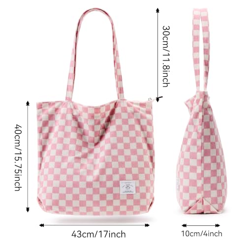 Image of KALIDI Women Corduroy Tote Bag Zipper Casual Tote's Handbag Big Capacity Shoulder Bag with Pockets