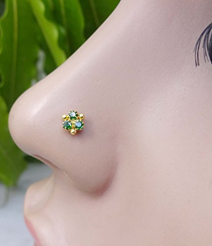Indian Nose Ring Crystal Nose Stud Diamond Nose Piercing Gold Nose Stud Indian Nose Jewelry Flower Nose Stud Indian Nose Stud 925 Sterling Silver Nose Stud, Green #TOP3