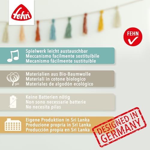 Fehn Mini Caja de música Oveja Natur – Peluche y Ayuda para Dormir con algodón de Cultivo ecológico - Melodía: Canción de Cuna de Brahms - Juguete para bebés y niños pequeños a Partir de 0 Meses - imagen 6