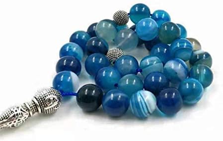 Miniatura 4 de Cuentas de oración Tasbih de ágata azul natural, cuentas de oración Misbaha 33, 66, 99 cuentas, nuevos estilos, borla de algodón, rosario