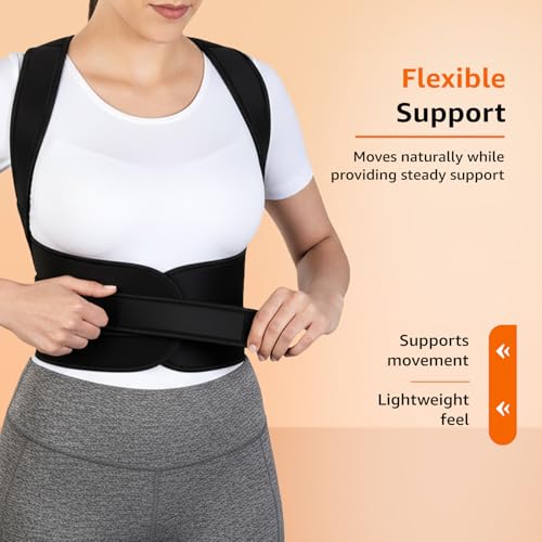 Image of Amazon Basics Posture Corrector Support Belt | Adjustable Back & Shoulder Support for Improved Posture | Breathable & Lightweight Design | Men & Women | XL