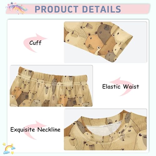 ALAZA Animal Capybara Brown Pajamas Long Sleeve Sleepwear 2-Piece Pajama Set4