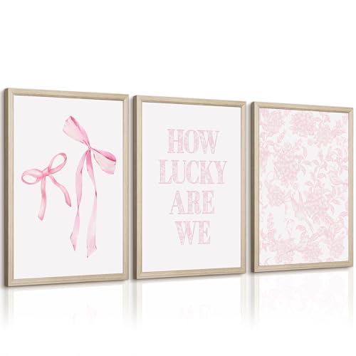 Pink Bow Floral Wall Art Preppy Aesthetic Canvas Wall Decor
