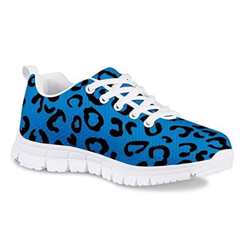Dellukee Kids Shoes Leopard Blue Print Cute Comfortable Boys Girls Sneakers Lightweight Athletic Walking Running Tennis Shoes2