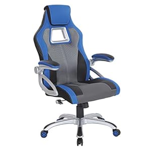 Osphomefurnishingsracecaradjustablegamingchaircharcoalgreybondedleatherwithblueaccents Urban Country Home Decor Osp home furnishings race car adjustable gaming chair charcoal grey bonded leather with blue accents urban country home decor