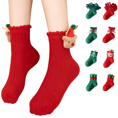 Girls Socks Winter Fashion Ruffled Knitted Cotton Socks with Cute Decorations Fall Soft Breathable Chrismas Ankle Sock