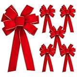 Iceyyyy 6 PCS Large Christmas Bow - 30.7' x 10.6' Christmas Valentine's Day Golden Edged Red Velvet Wreath Bow Christmas Tree Topper Ornament Bow for Christmas Home Wreath Tree Decoration