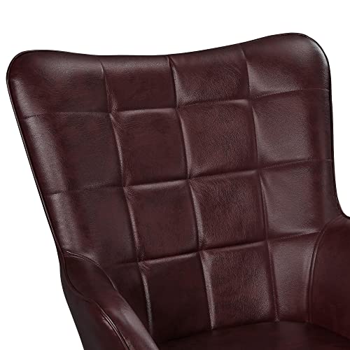 Yaheetech Living Room Chair Contemporary Faux Leather Chair Biscuit Tufted Accent Chair With Tapered Legs And Armrests For Living Room Bedroom, Chestnut Brown #TOP6